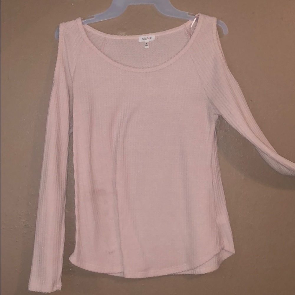 Cold shoulder baby pink sweater!